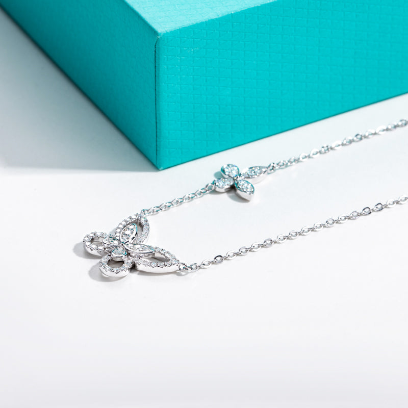 S925 Silver Full Moissanite Double-Layer Butterfly Clavicle Chain