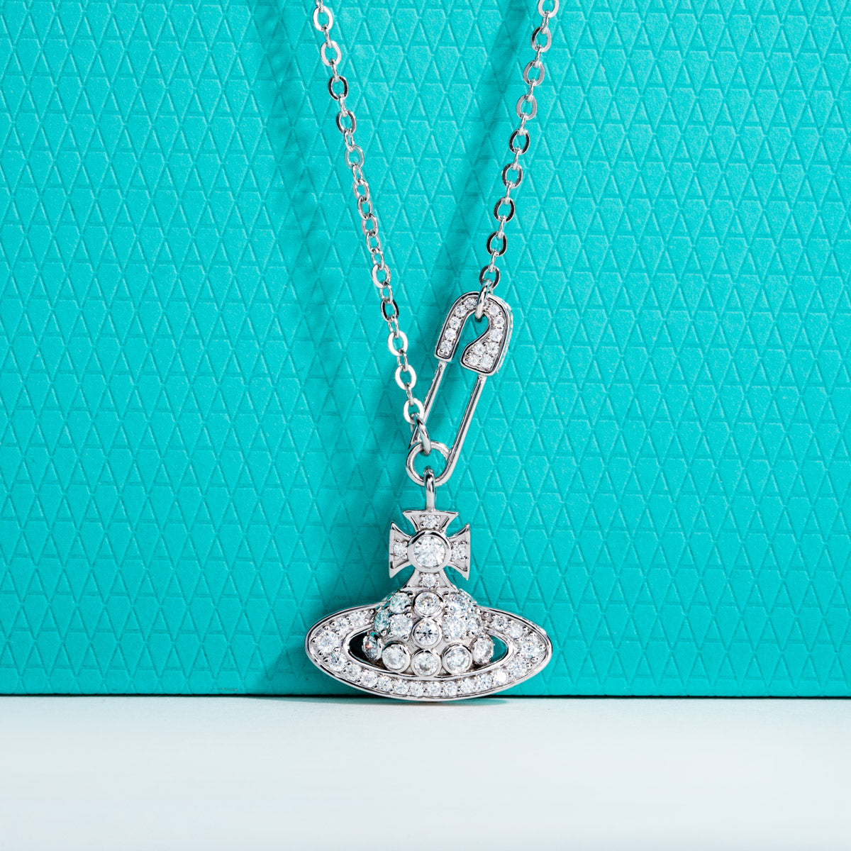 S925 Silver Moissanite Saturn Pendant Brooch