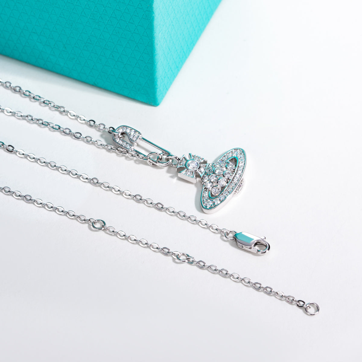 S925 Silver Moissanite Saturn Pendant Brooch