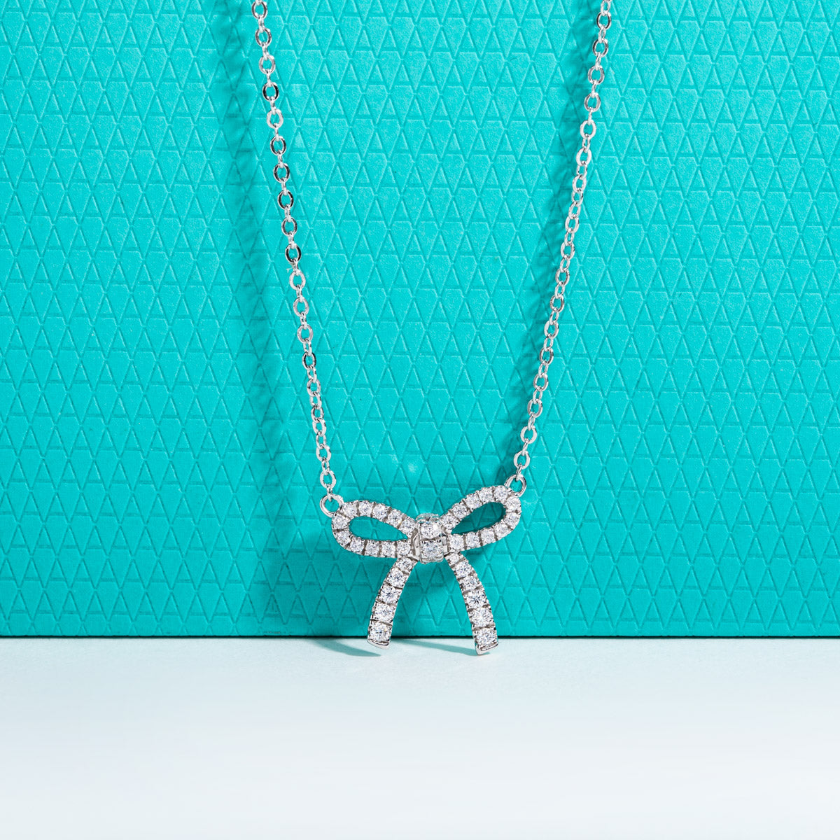 S925 Sterling Silver Moissanite Bow Knot Clavicle Necklace