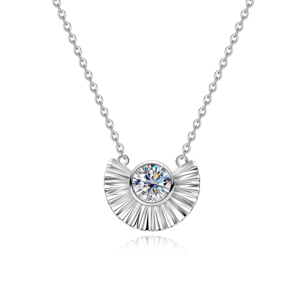 S925 Sterling Silver Fan-Shaped Moissanite Clavicle Necklace