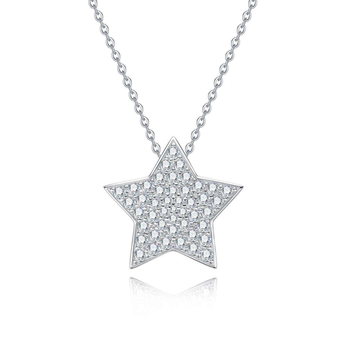 S925 Sterling Silver Paved Moissanite Star Pendant Necklace