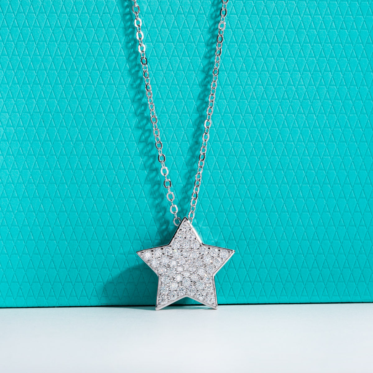 S925 Sterling Silver Paved Moissanite Star Pendant Necklace