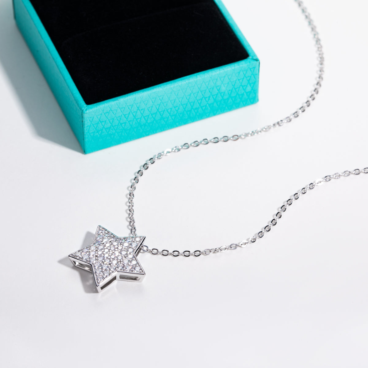 S925 Sterling Silver Paved Moissanite Star Pendant Necklace