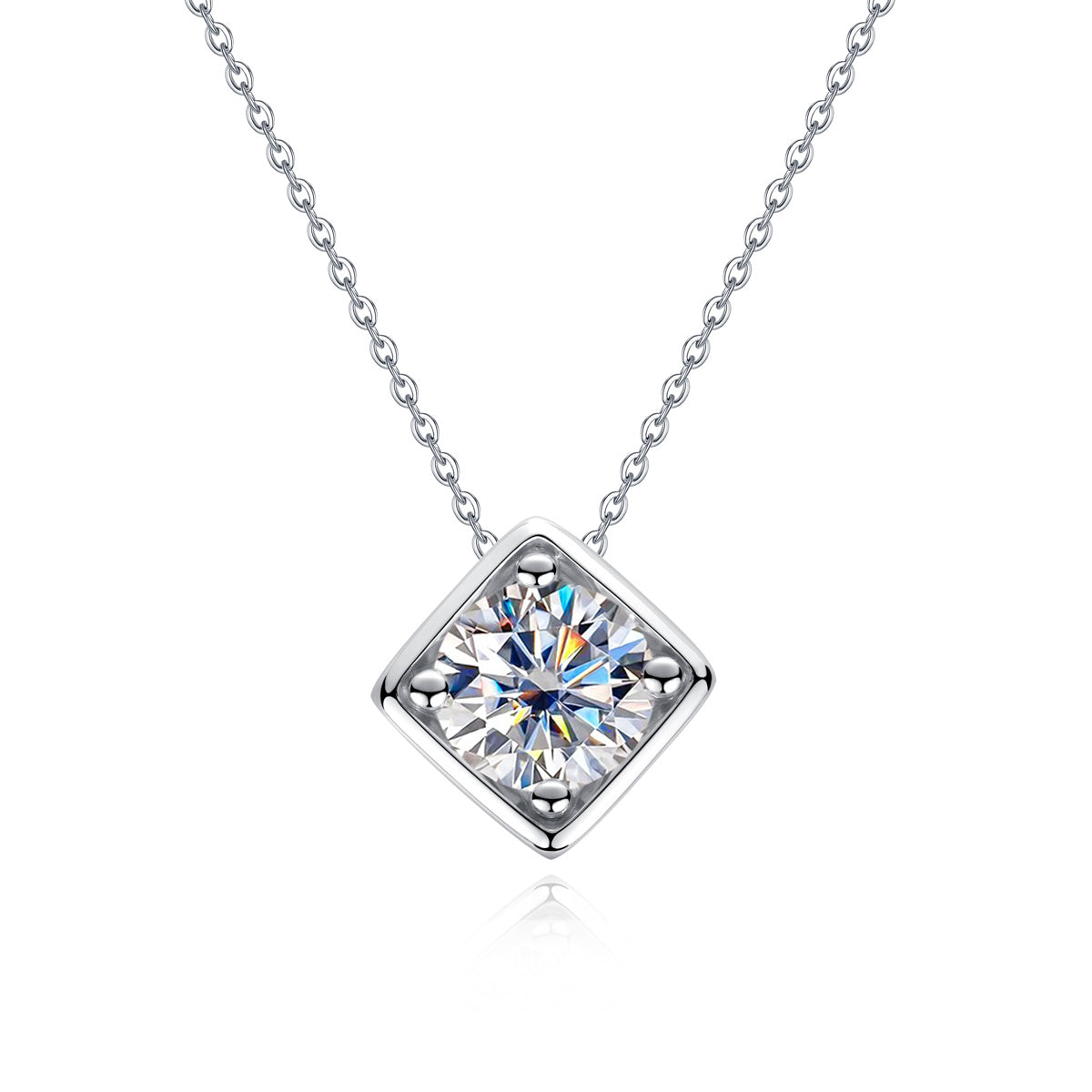 S925 Sterling Silver Moissanite Square Pendant Necklace