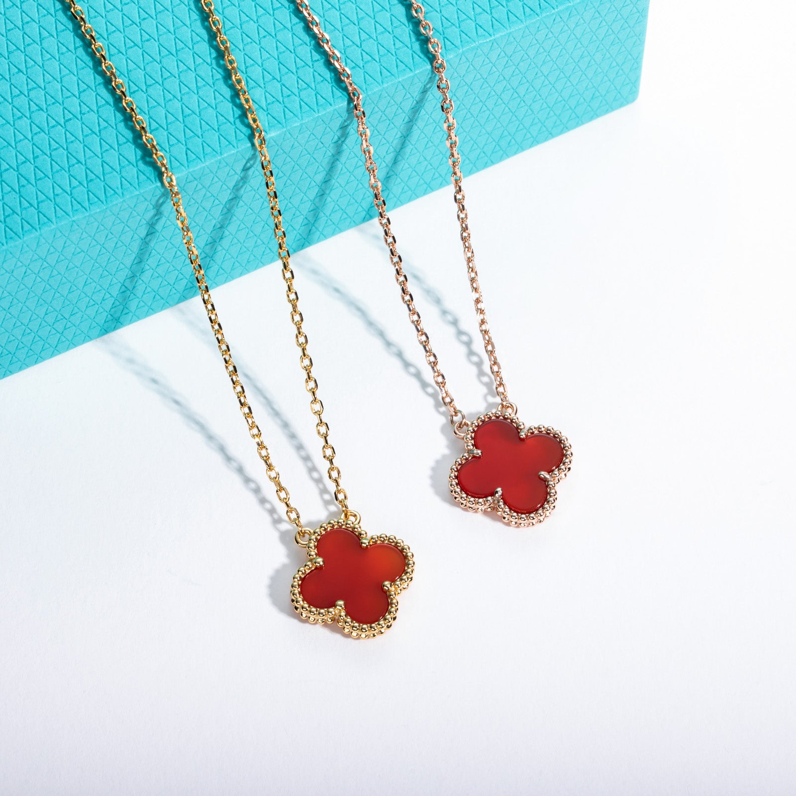 Red Agate Clover Lucky Necklace
