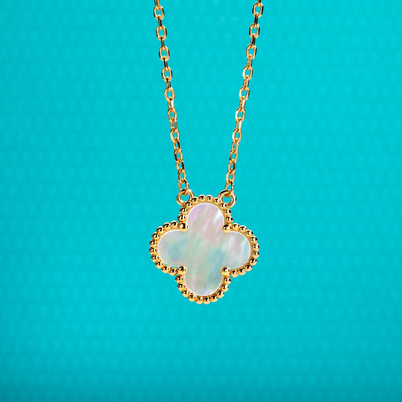 White Mother-of-Pearl Clover Lucky Necklace