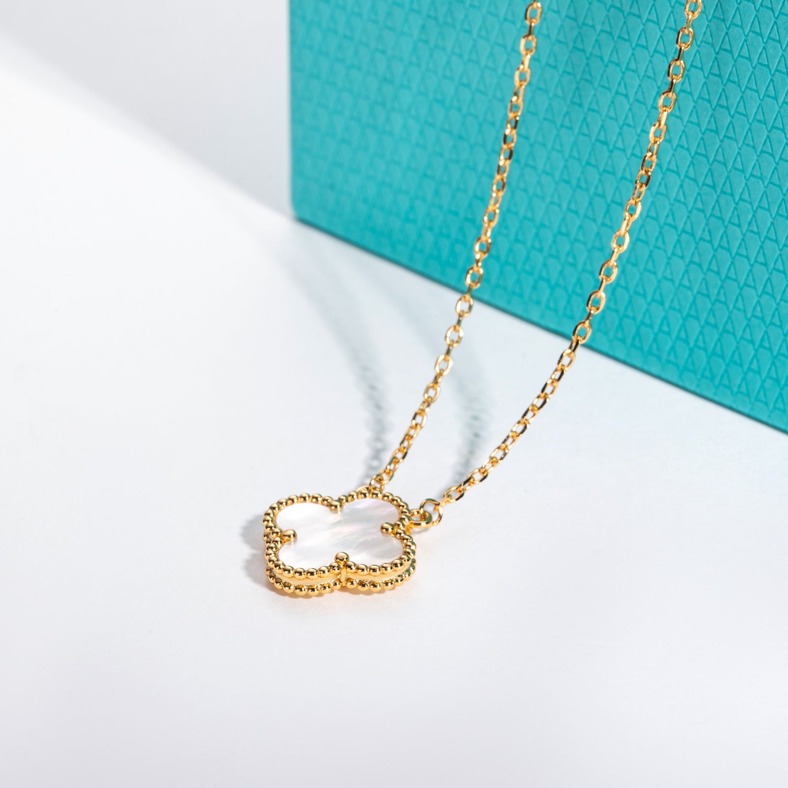 White Mother-of-Pearl Clover Lucky Necklace