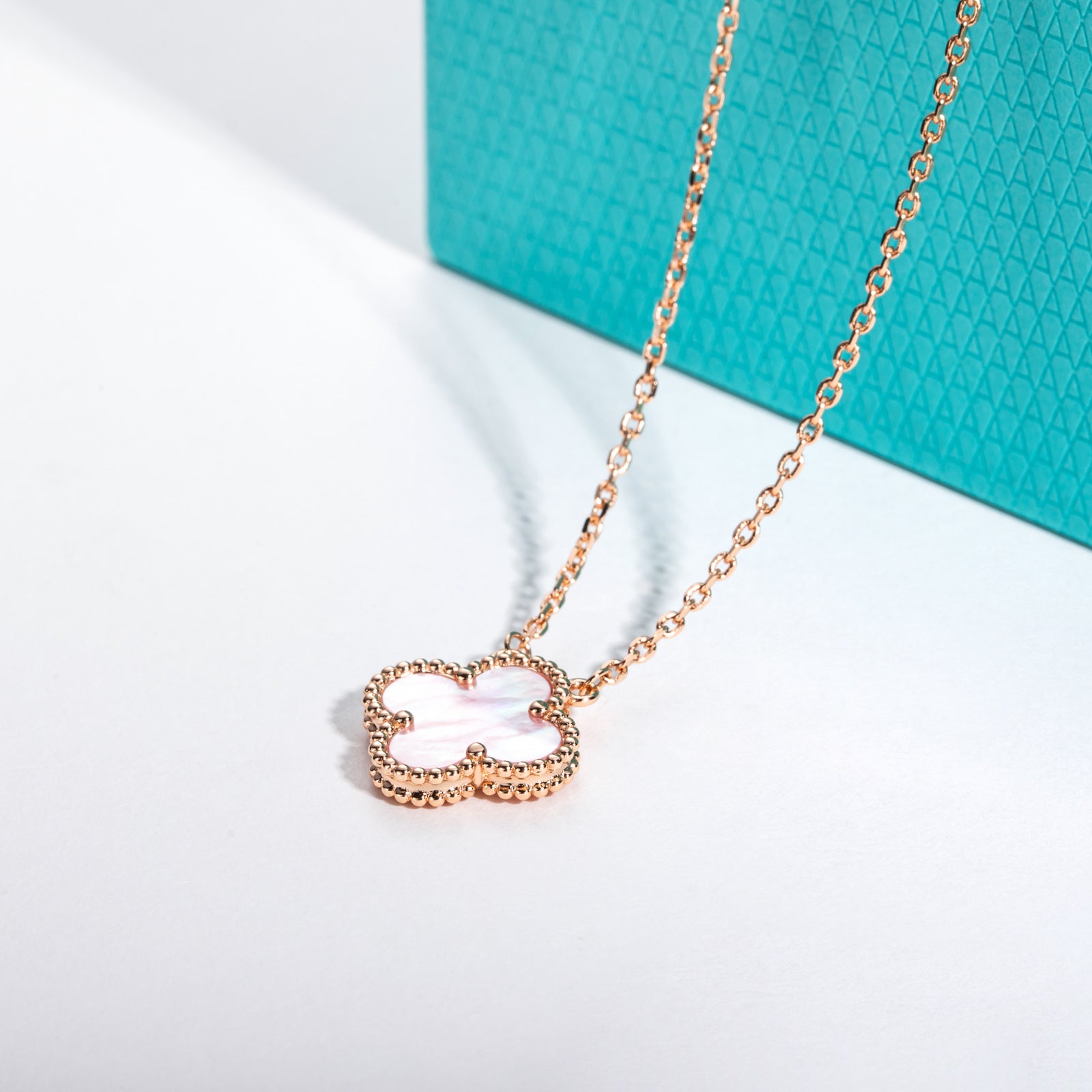 Pink Mother-of-Pearl Clover Lucky Necklace