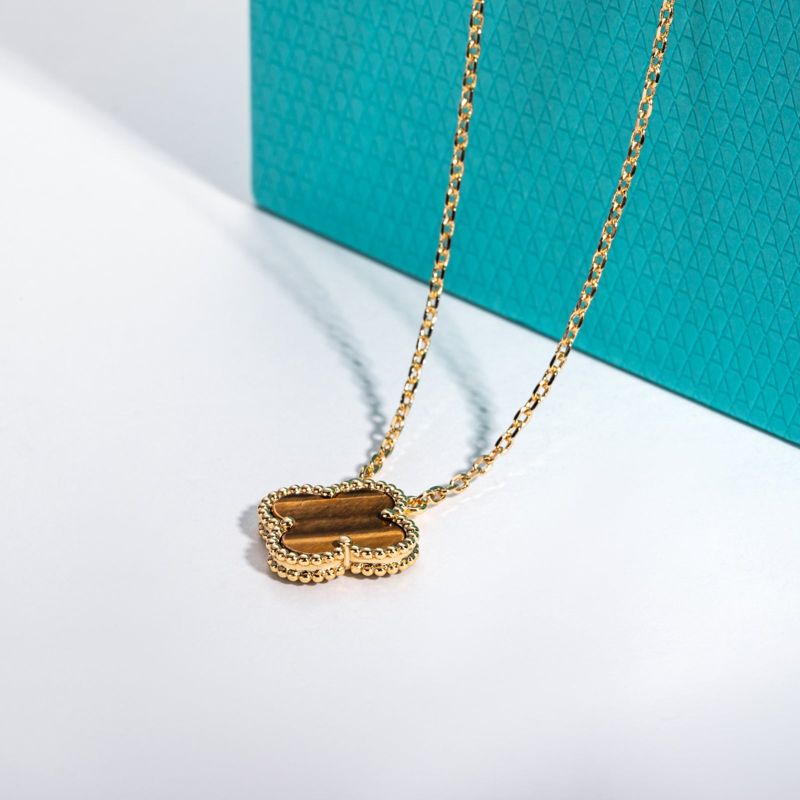 Tiger's Eye Clover Lucky Pendant Necklace