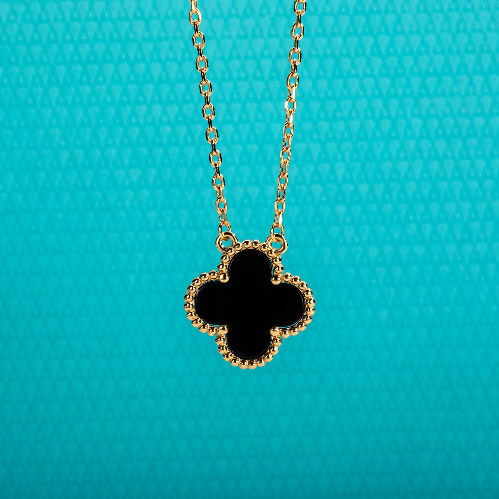 Black Agate Clover Lucky Necklace