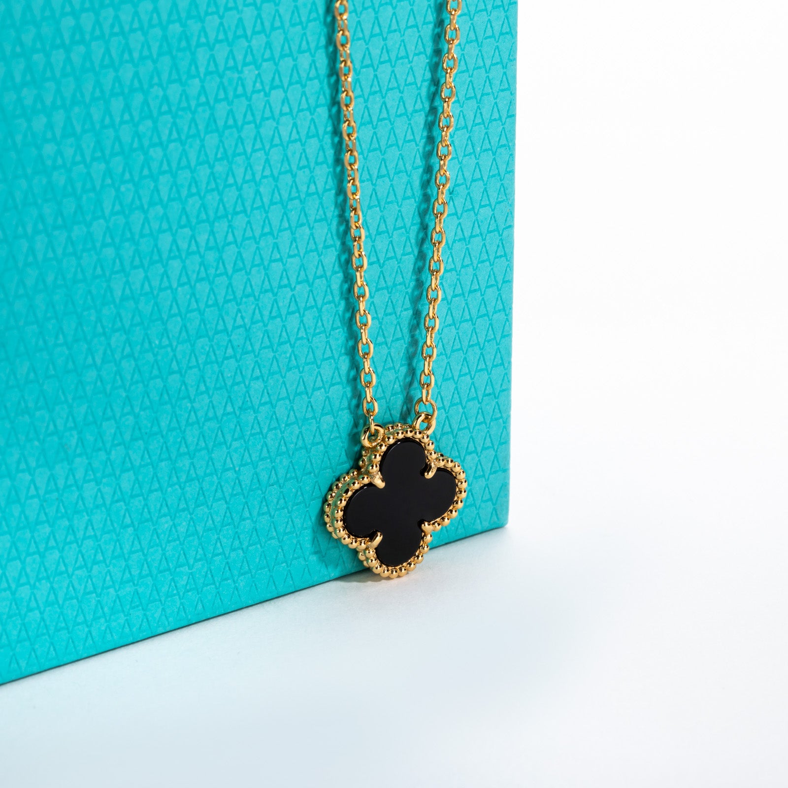 Black Agate Clover Lucky Necklace