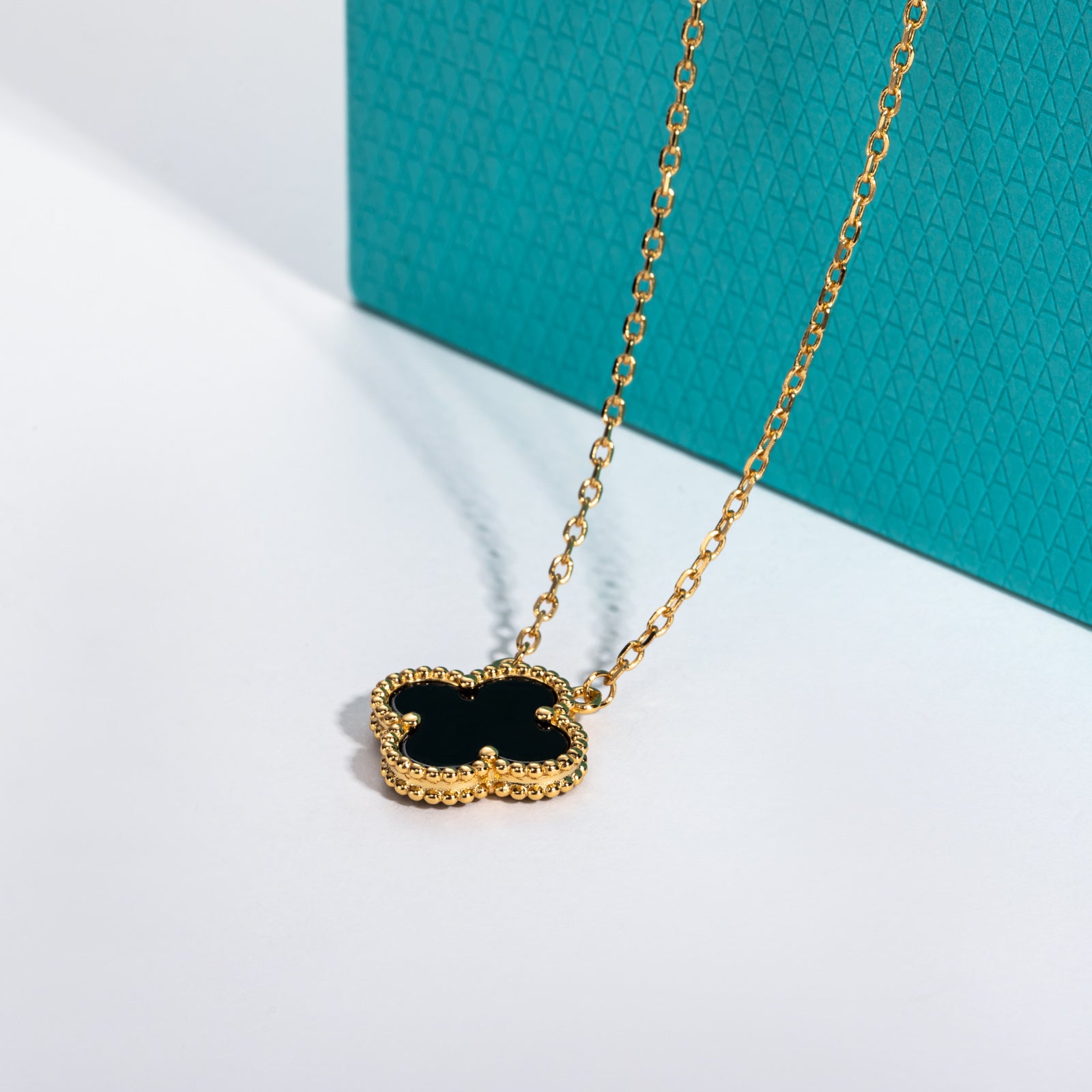 Black Onyx Clover Lucky Pendant Necklace