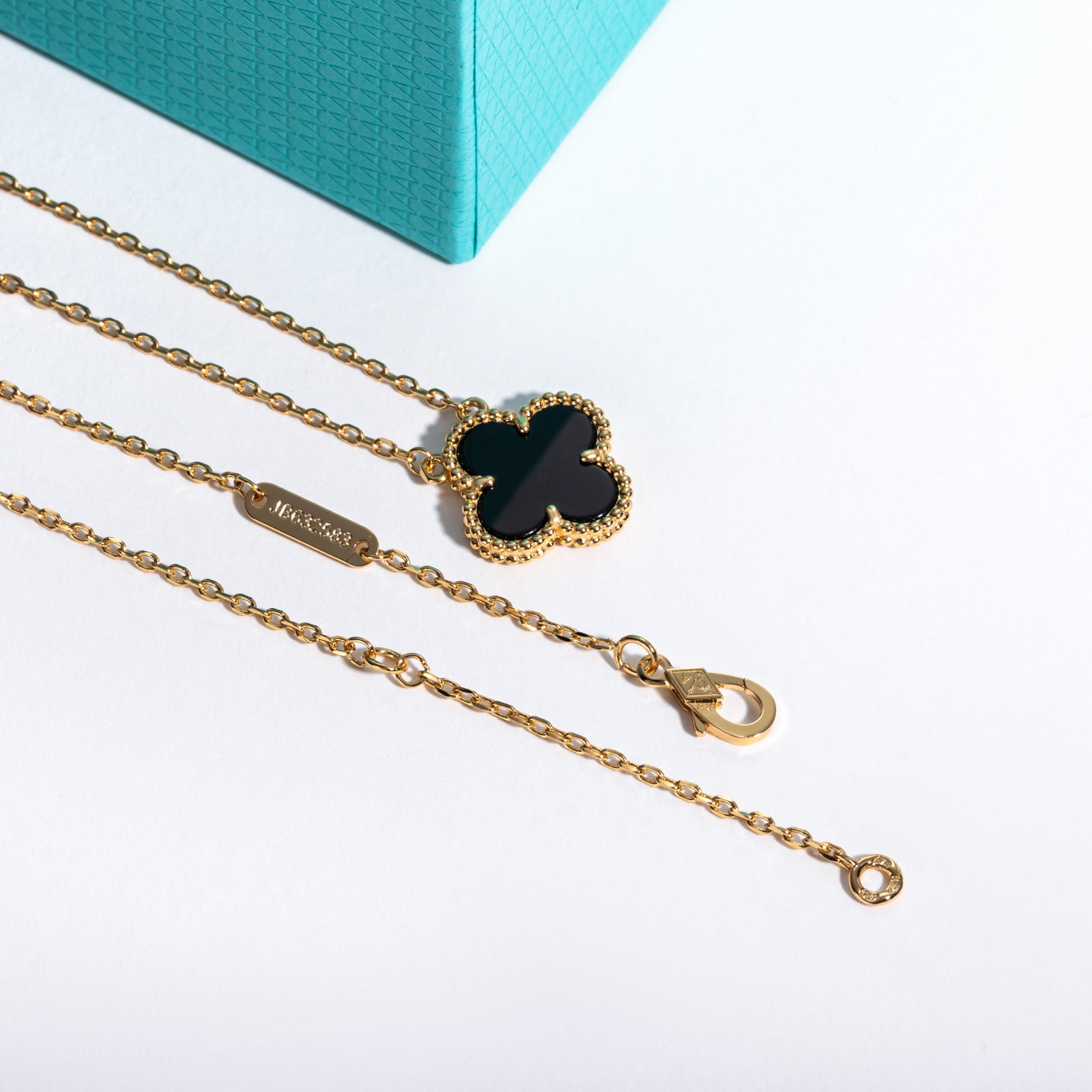 Black Onyx Clover Lucky Pendant Necklace