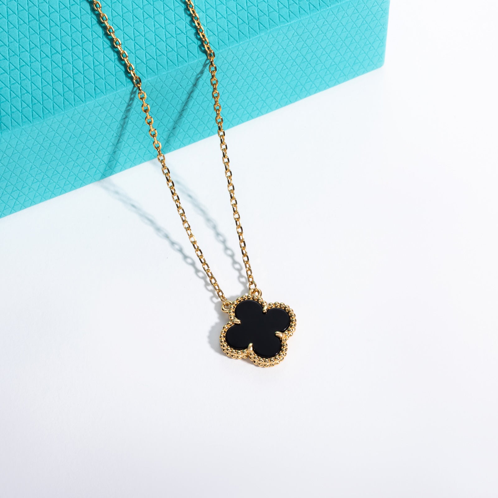 Black Onyx Clover Lucky Pendant Necklace