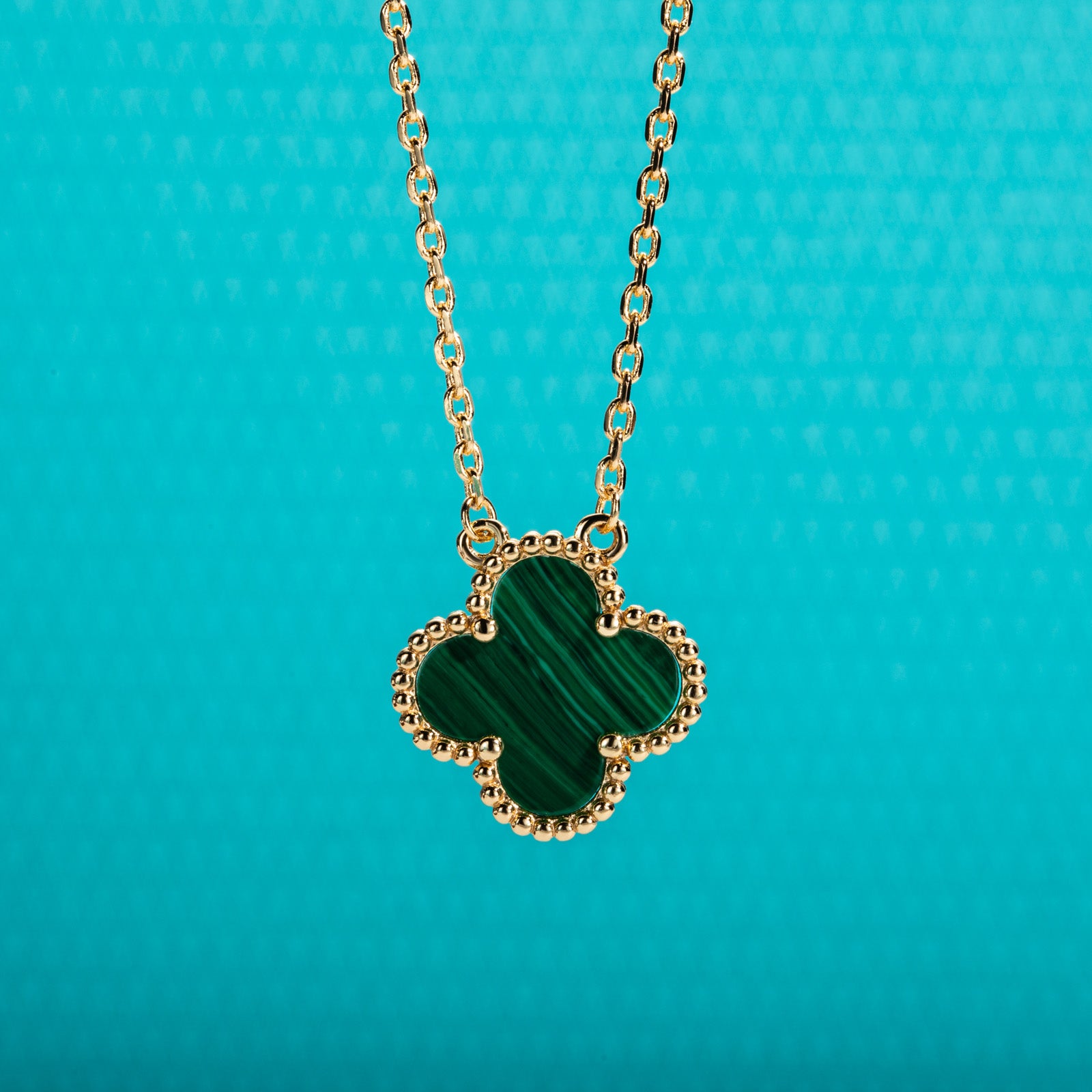 Peacock Vein Jade Clover Lucky Necklace
