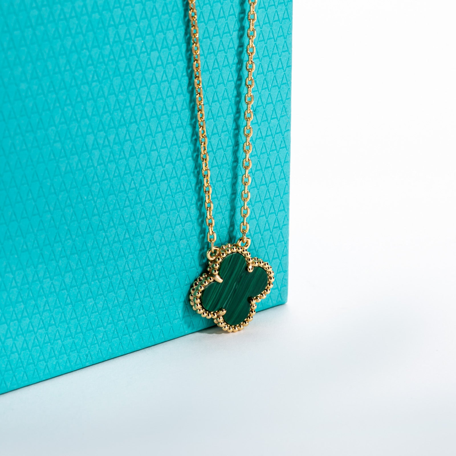 Peacock Vein Jade Clover Lucky Necklace