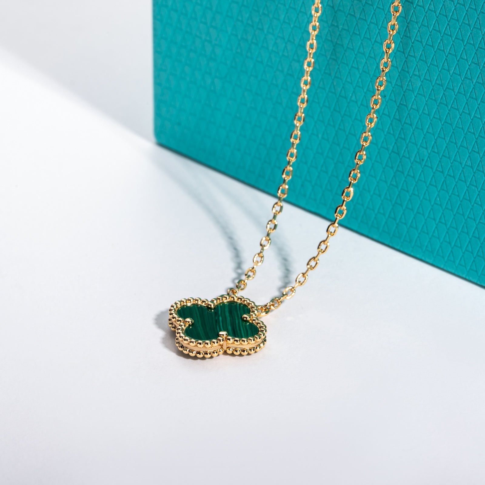 Peacock Vein Jade Clover Lucky Necklace