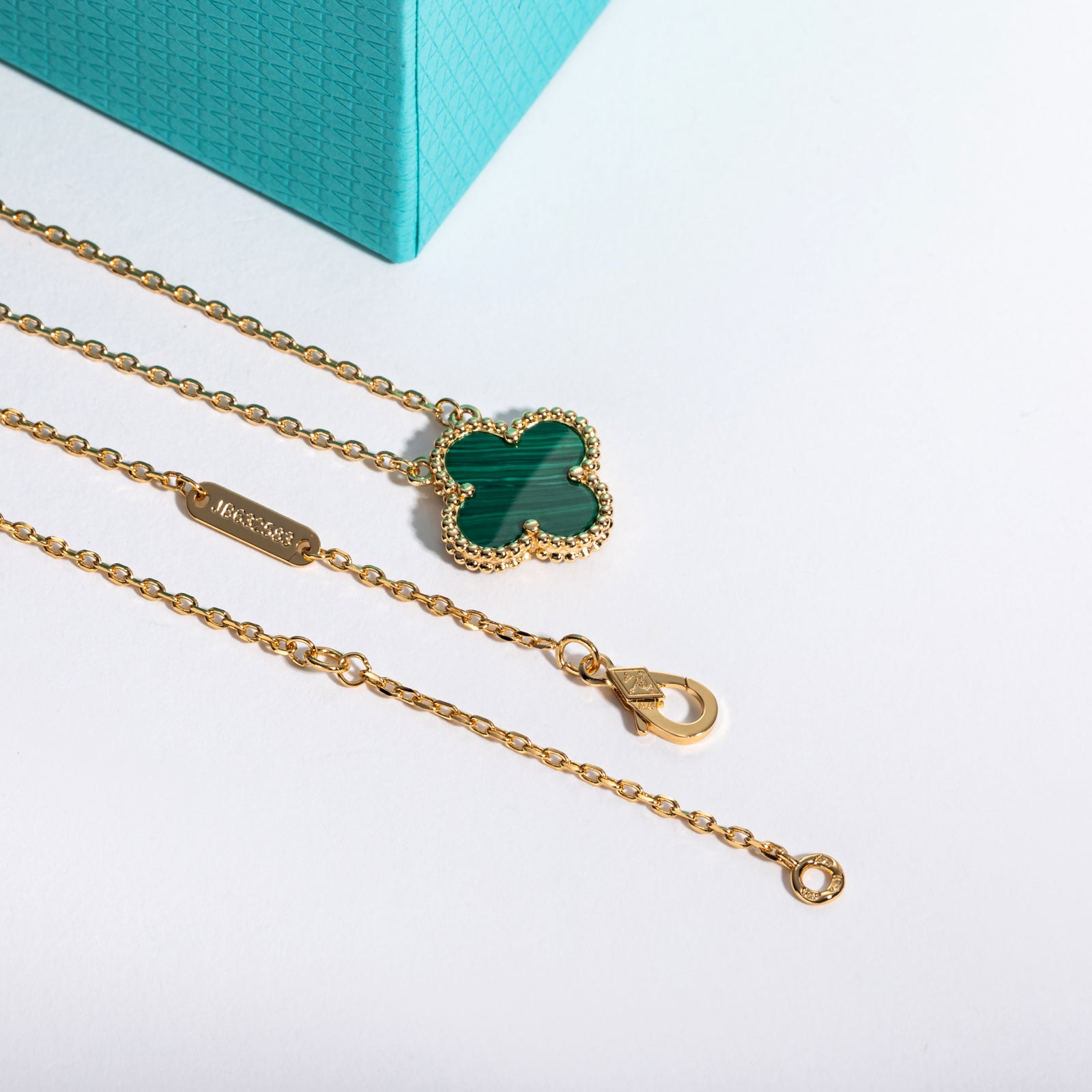 Peacock Vein Jade Clover Lucky Necklace