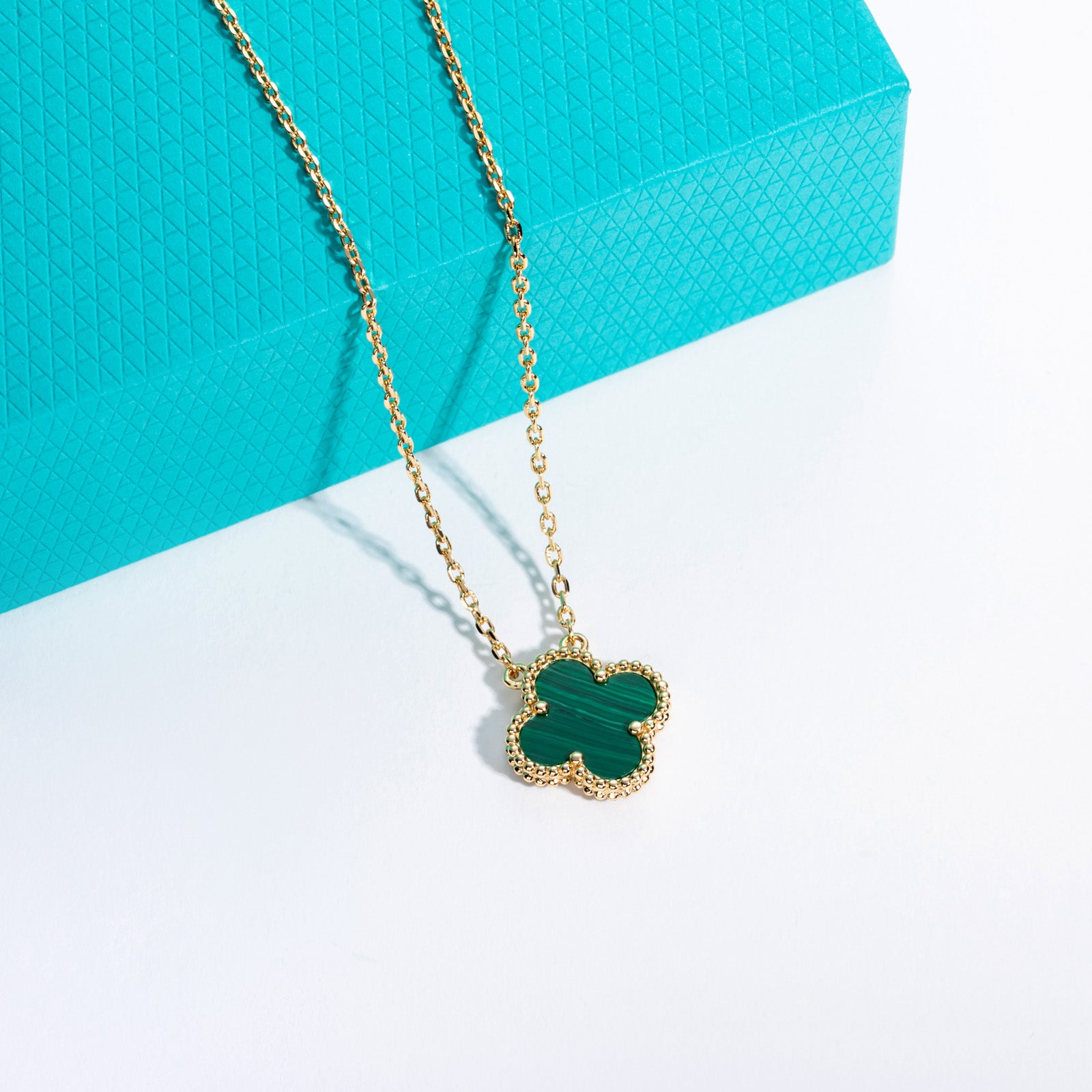 Peacock Vein Jade Clover Lucky Necklace