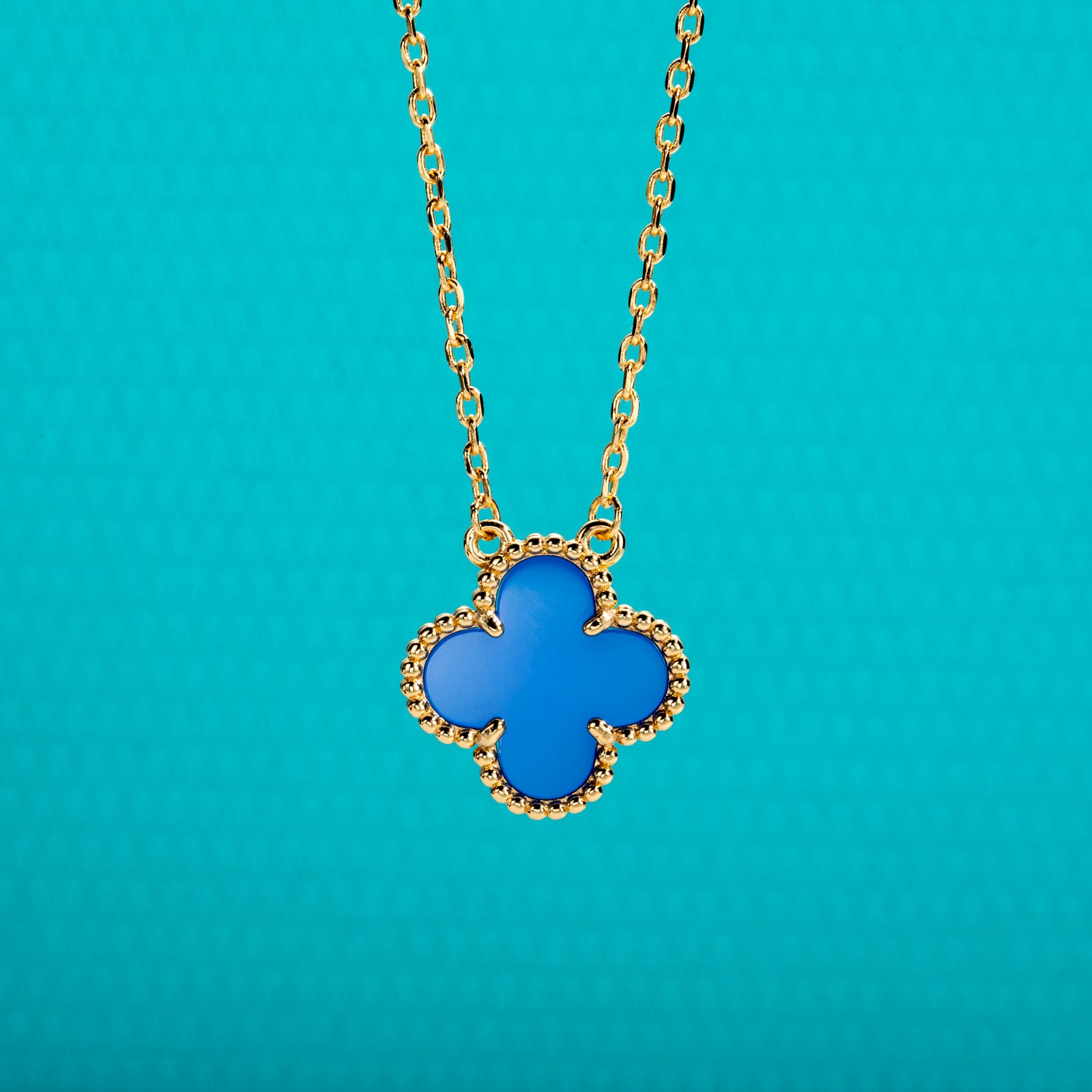Blue Agate Clover Lucky Necklace