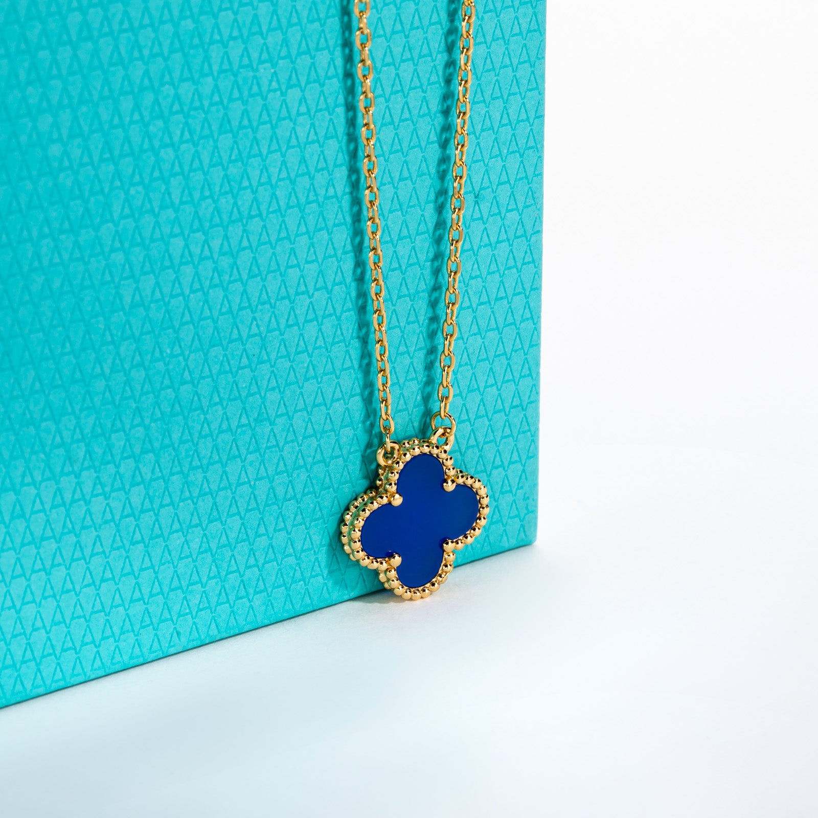Blue Agate Clover Lucky Necklace