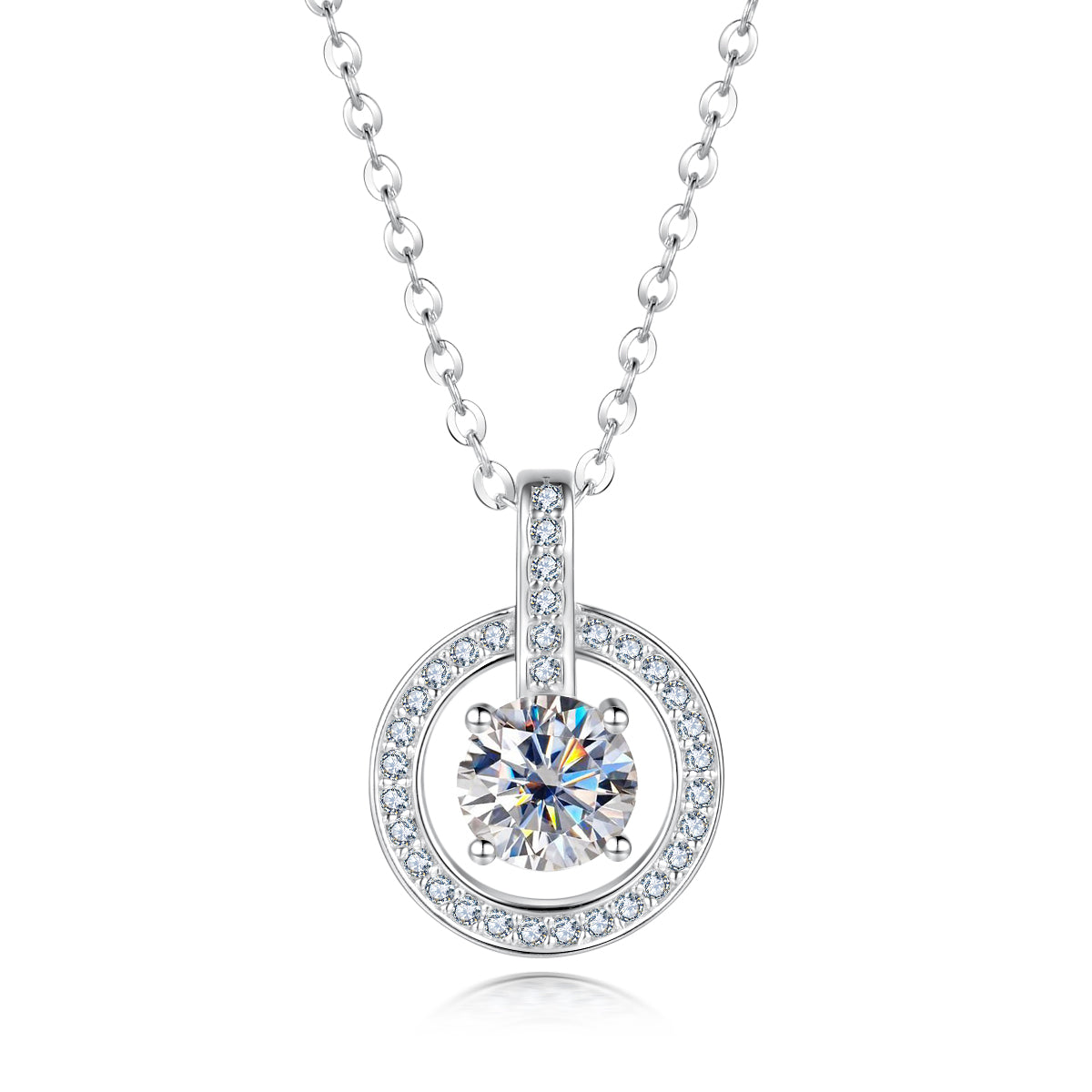 Round Cut Moissanite Halo Pendant Necklace