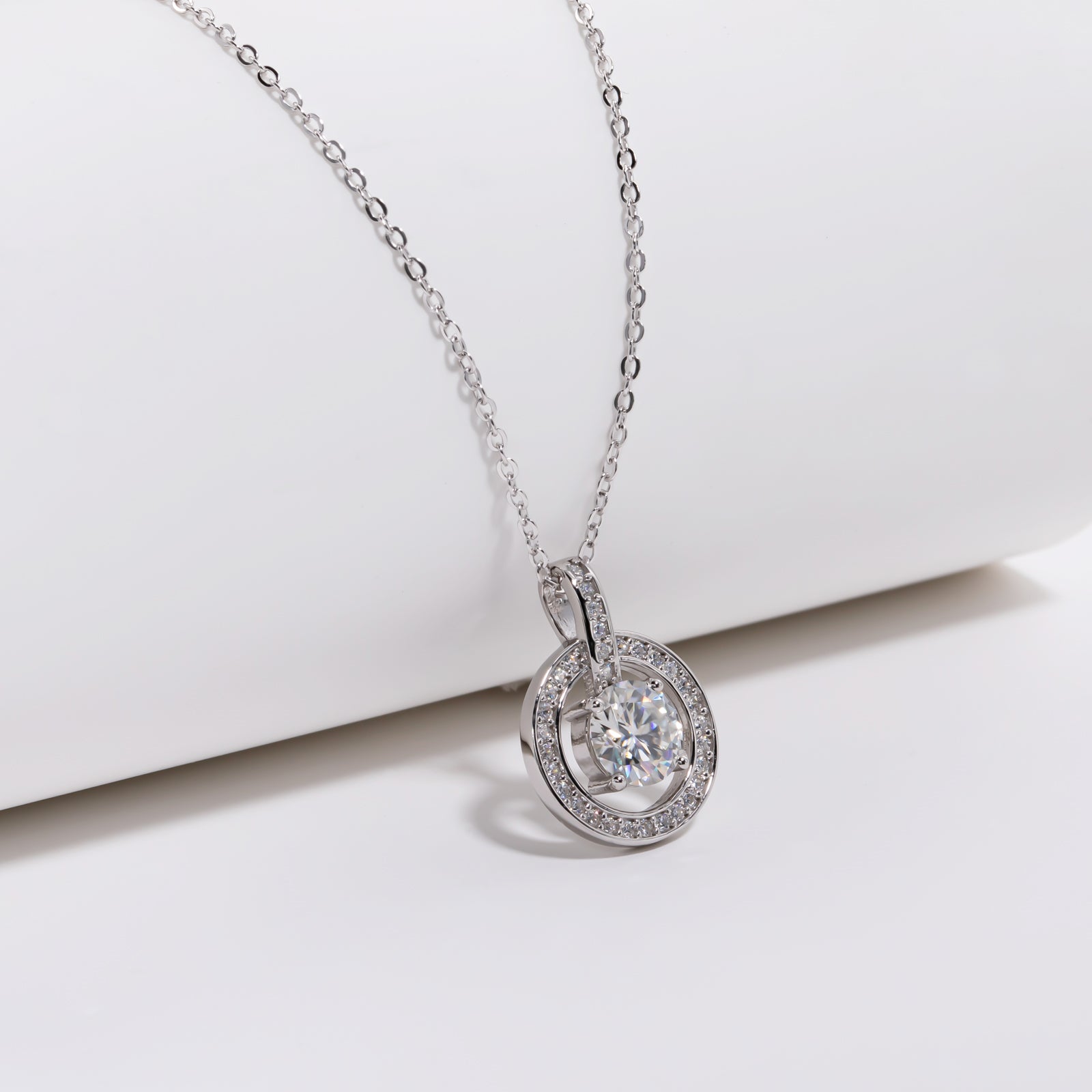 Round Cut Moissanite Halo Pendant Necklace