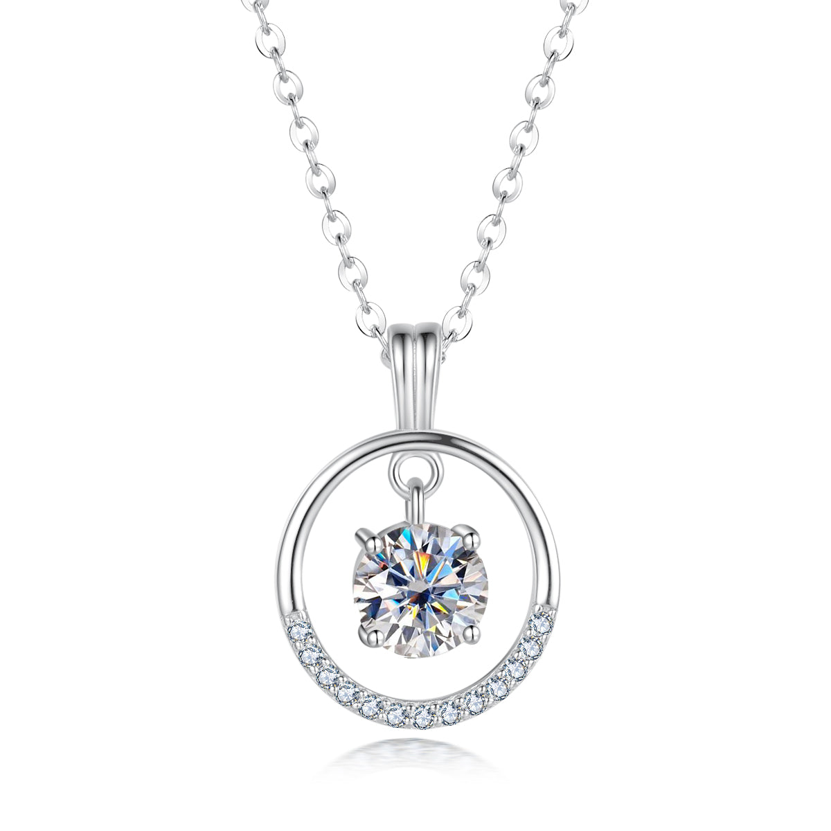Round Cut Moissanite Half Circle Pendant Necklace