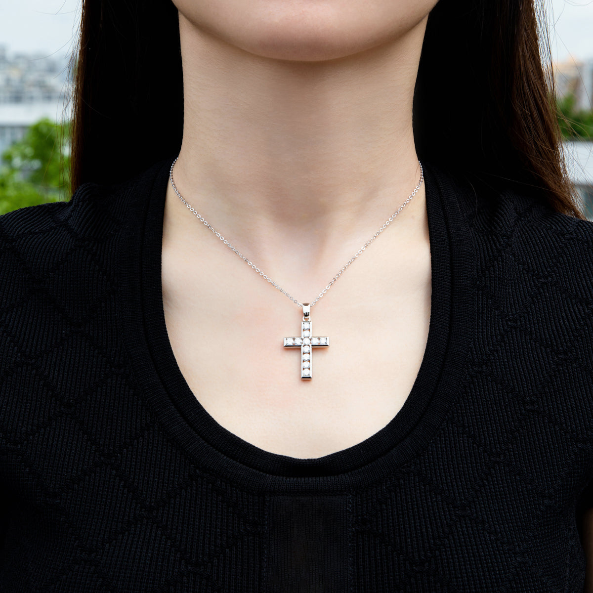 3.5mm Moissanite Cross Pendant Necklace