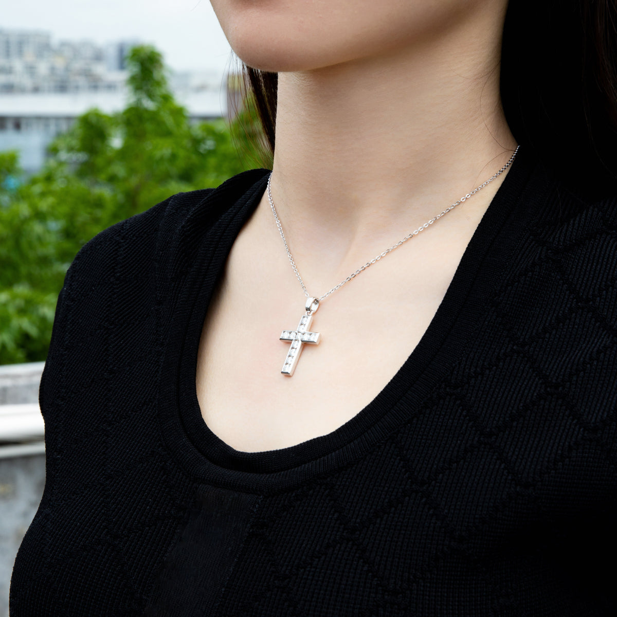 3.5mm Moissanite Cross Pendant Necklace