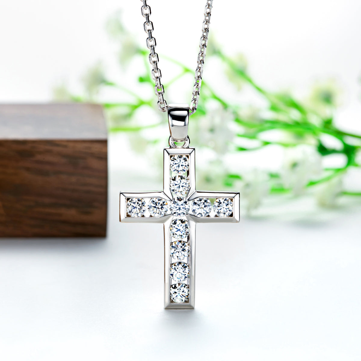 3.5mm Moissanite Cross Pendant Necklace