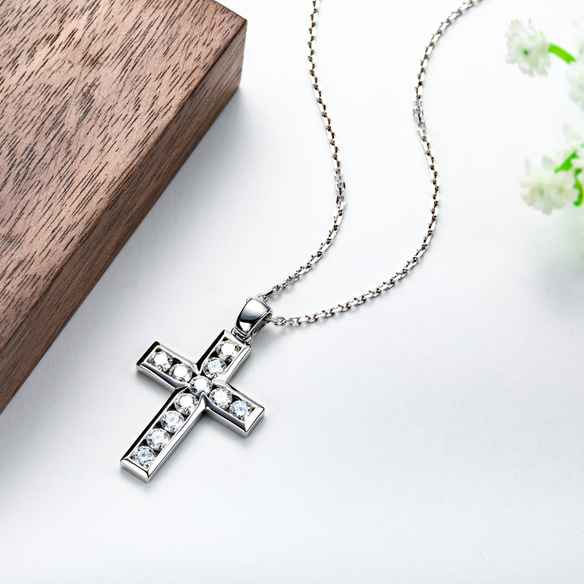 3.5mm Moissanite Cross Pendant Necklace