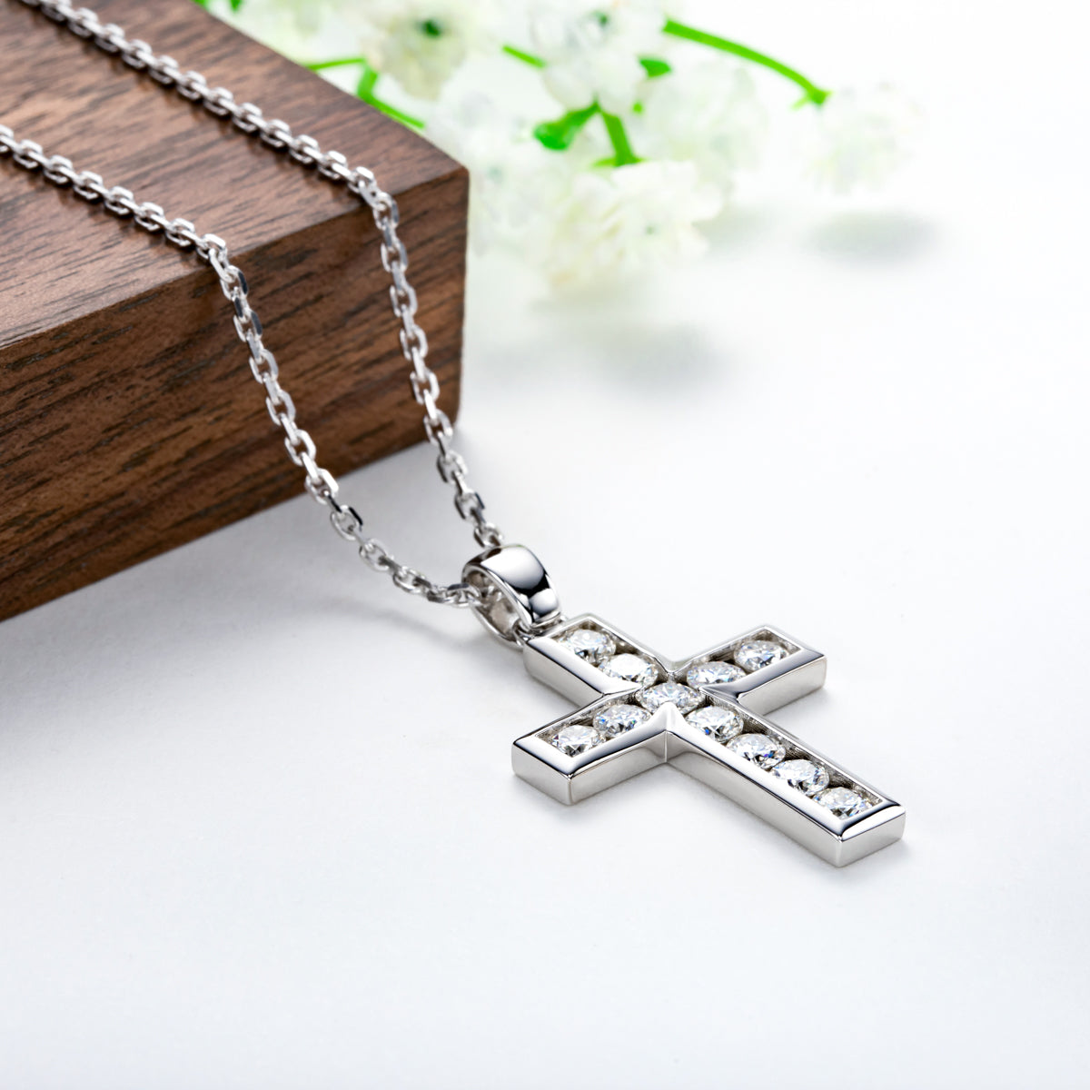 3.5mm Moissanite Cross Pendant Necklace