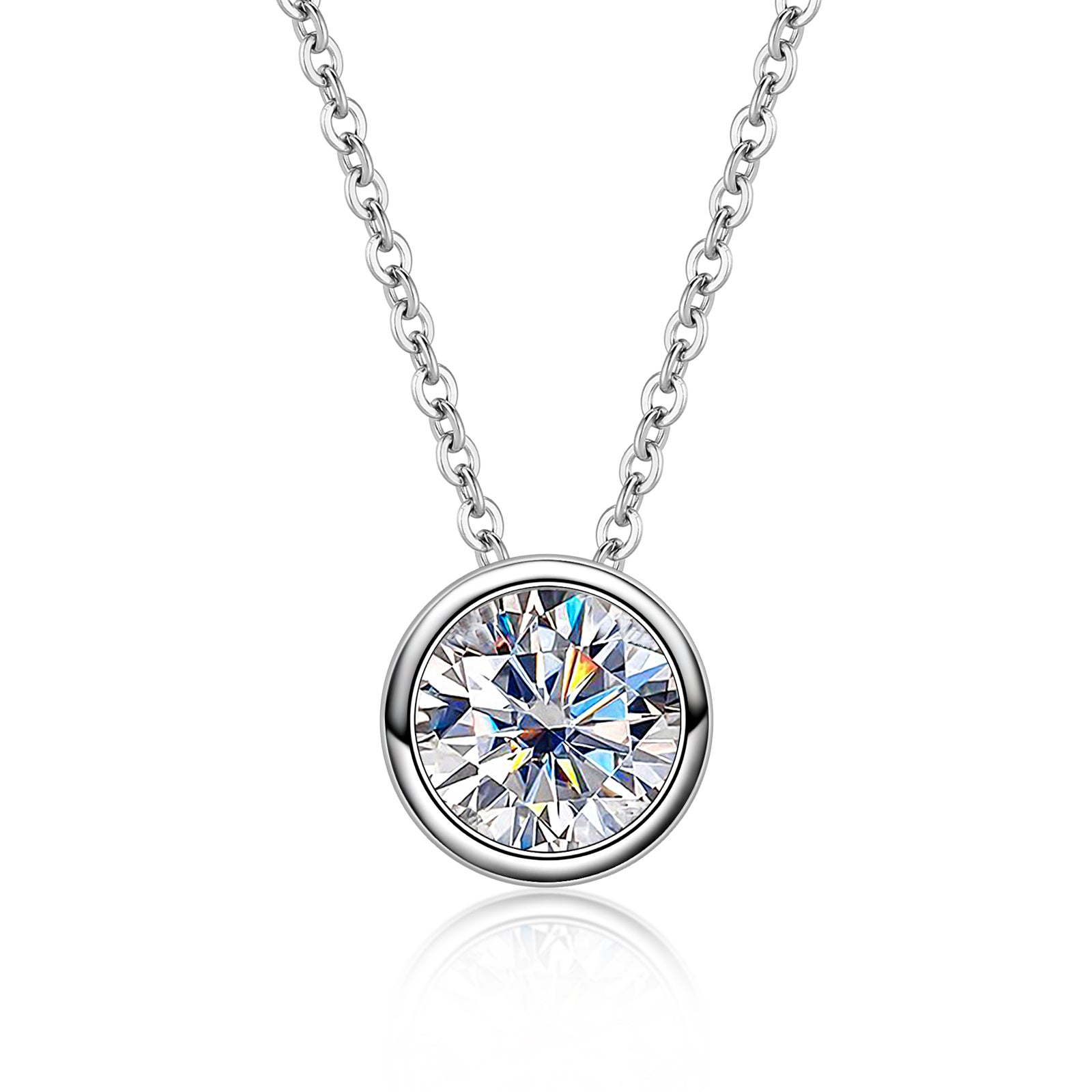AnuClub 5mm Moissanite Pendant Necklace For Women D Color VVS1 Bezel Set Round Cut Sterling Silver Necklace