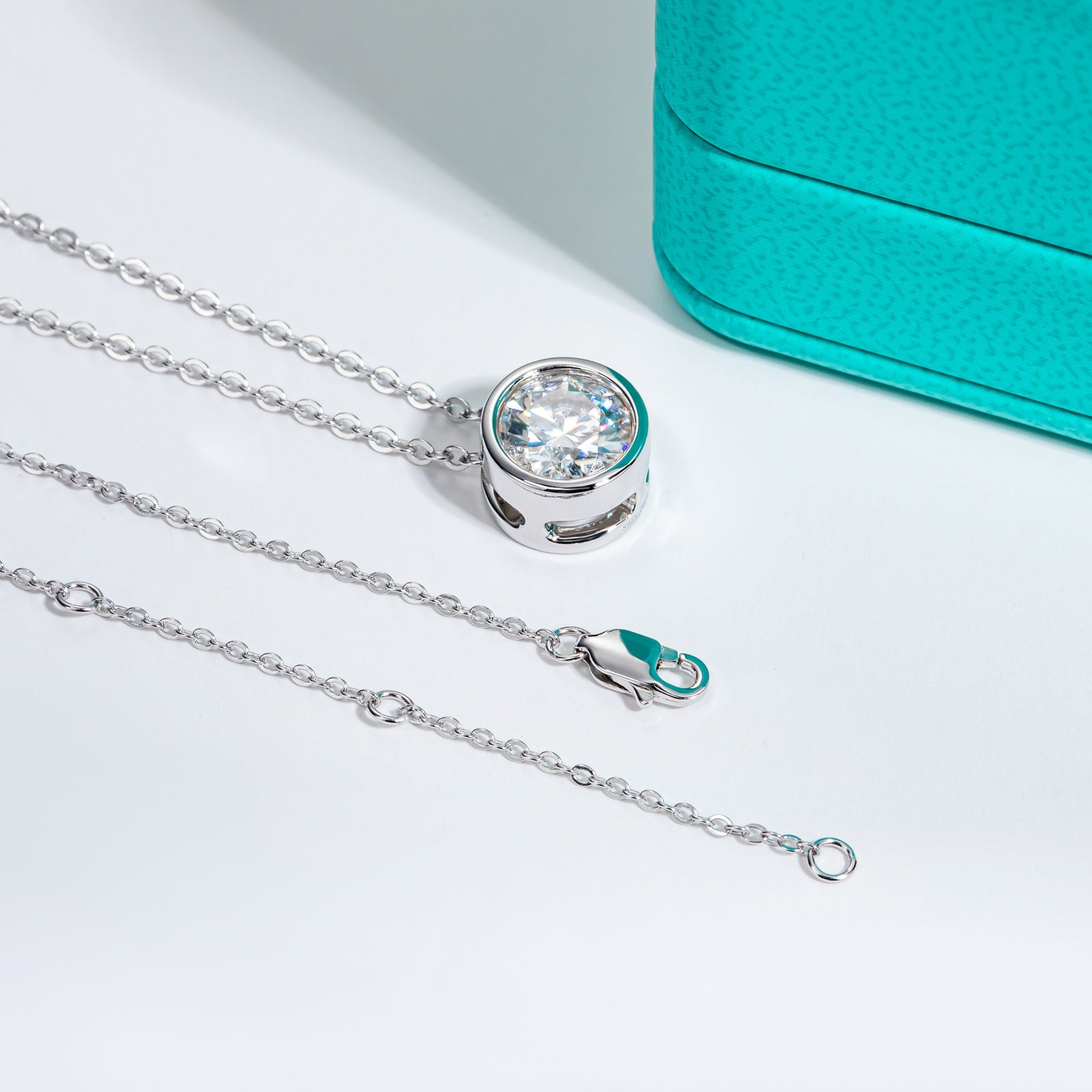 AnuClub 5mm Moissanite Pendant Necklace For Women D Color VVS1 Bezel Set Round Cut Sterling Silver Necklace