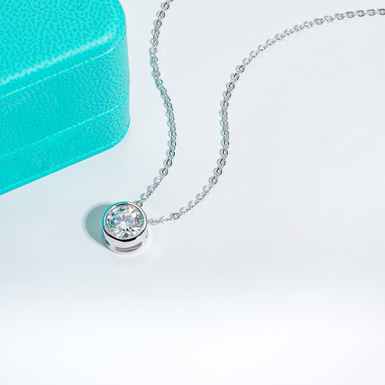 AnuClub 5mm Moissanite Pendant Necklace For Women D Color VVS1 Bezel Set Round Cut Sterling Silver Necklace
