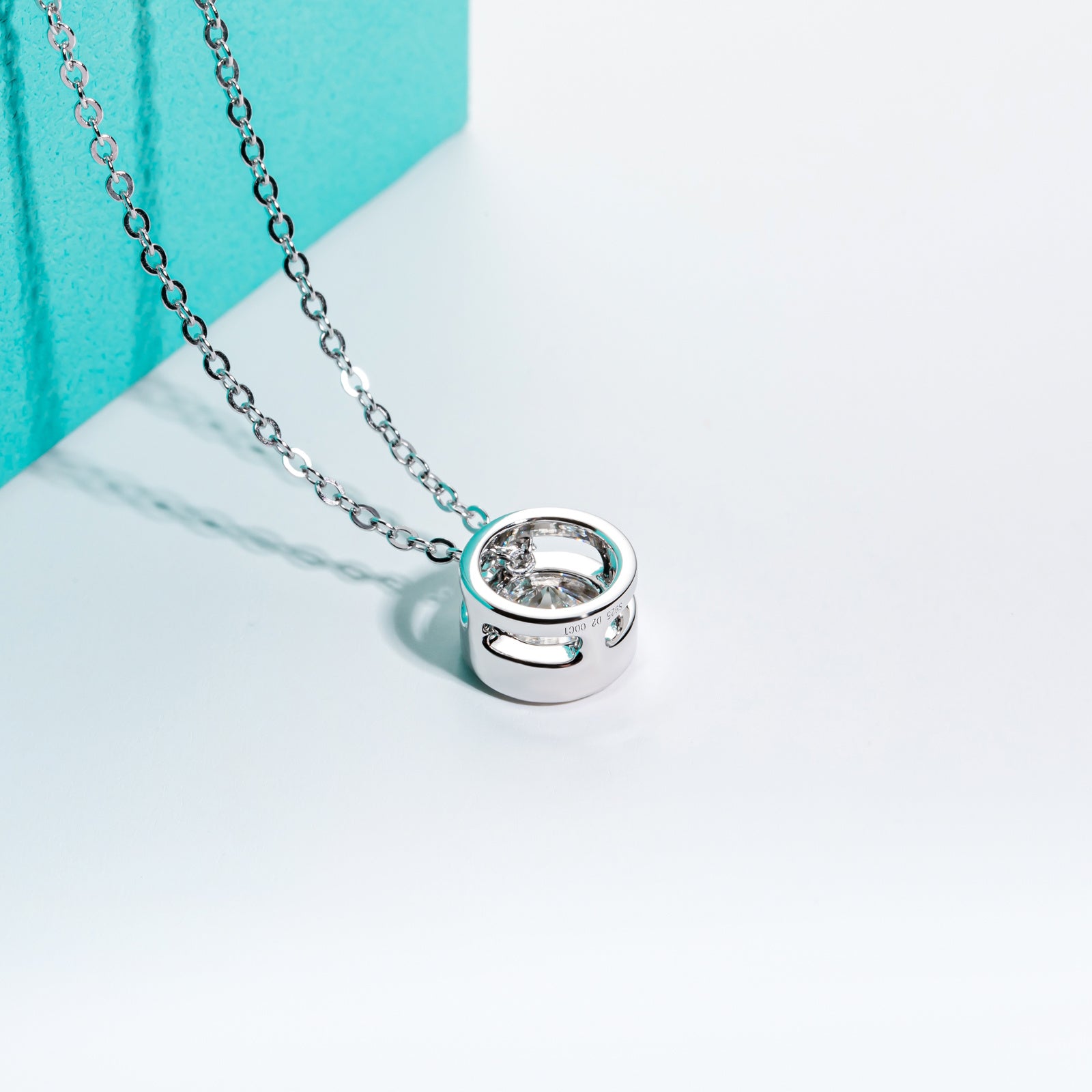 AnuClub 5mm Moissanite Pendant Necklace For Women D Color VVS1 Bezel Set Round Cut Sterling Silver Necklace