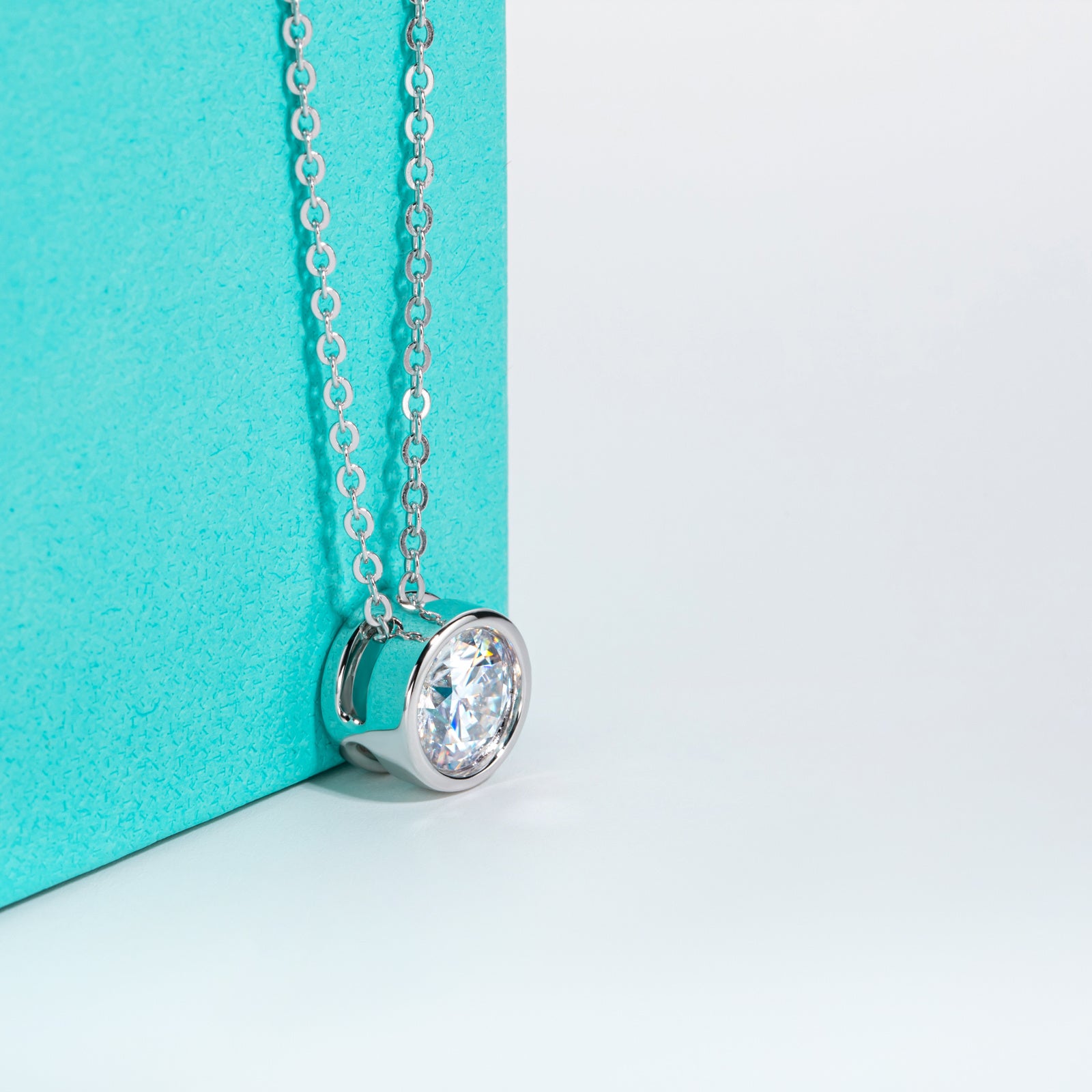 AnuClub 5mm Moissanite Pendant Necklace For Women D Color VVS1 Bezel Set Round Cut Sterling Silver Necklace