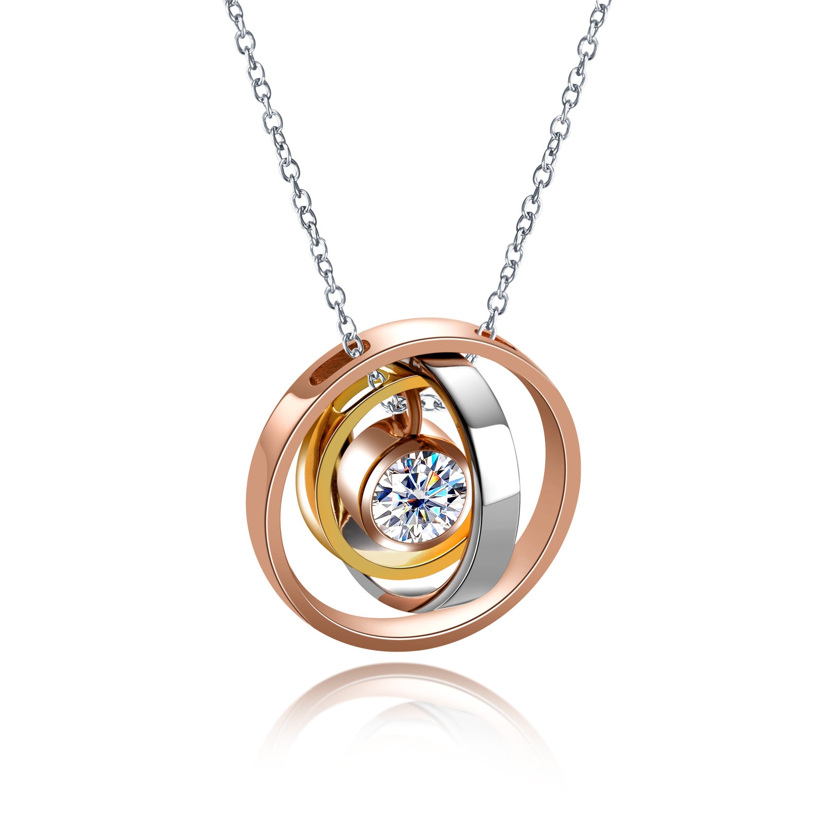 AnuClub Moissanite Pendant Couple Men's Three Ring Element Ring Rotating Necklace D Color VVS1 925 Sterling Silver Adjustable Necklace Gift for Women Wife Her with Certificate