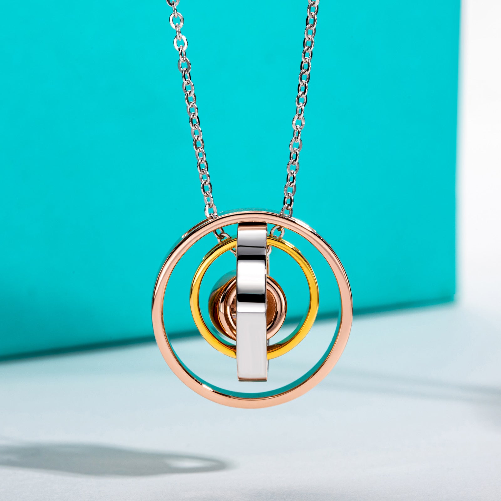 AnuClub Moissanite Pendant Couple Men's Three Ring Element Ring Rotating Necklace D Color VVS1 925 Sterling Silver Adjustable Necklace Gift for Women Wife Her with Certificate