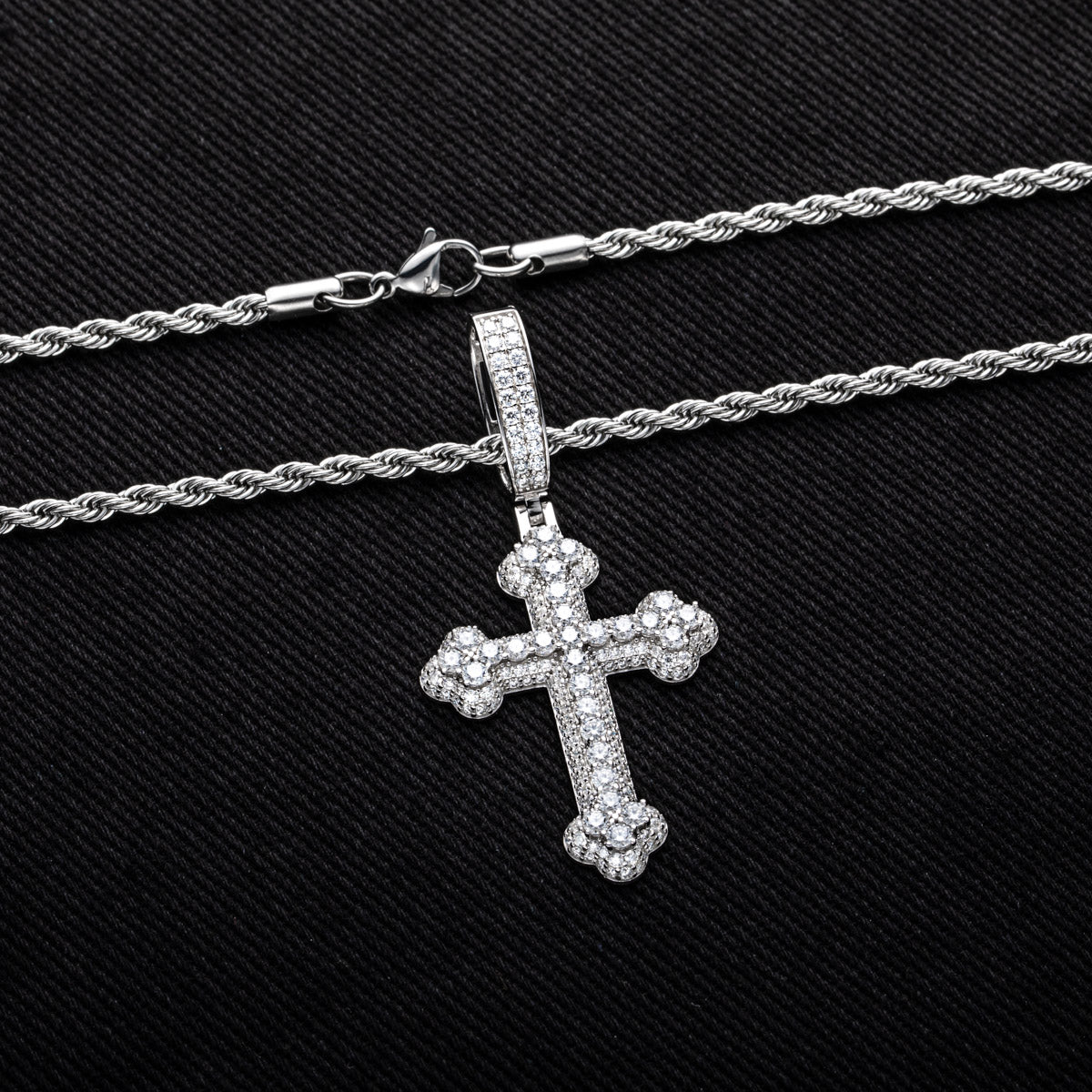 S925 Silver Moissanite Cross Pendant Necklace