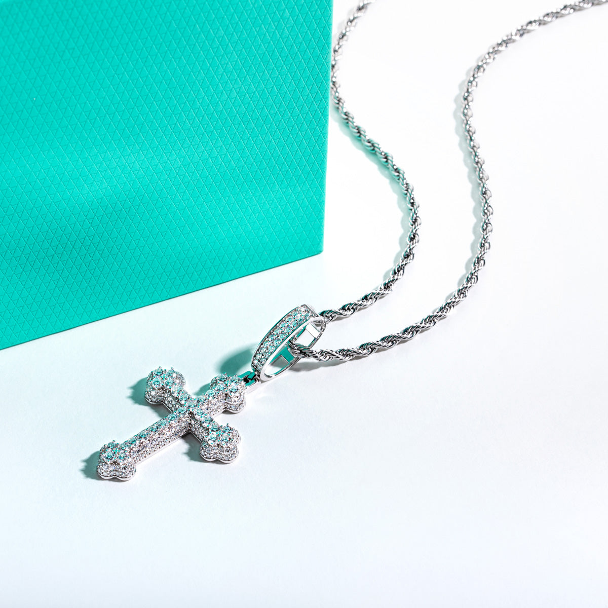 S925 Silver Moissanite Cross Pendant Necklace