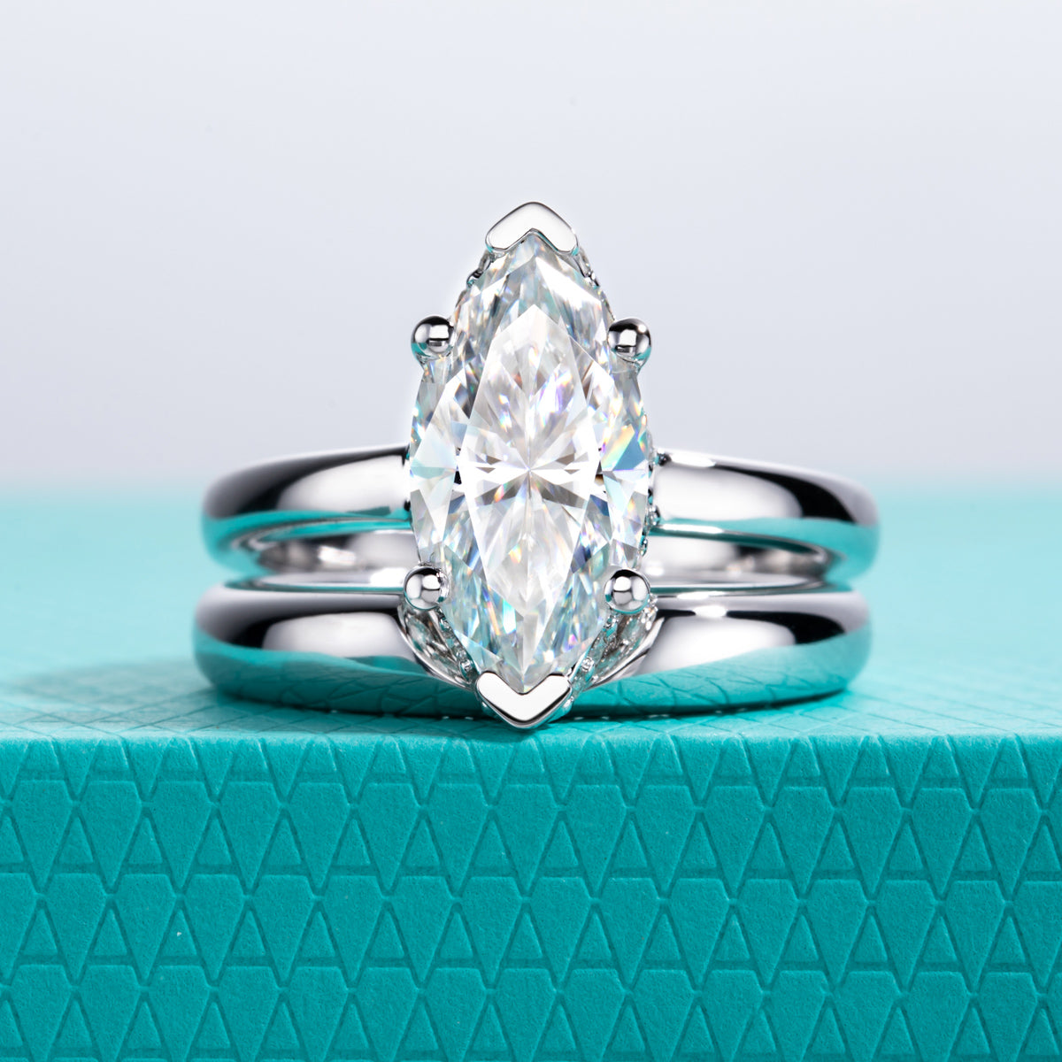 S925‑Silver 3.0‑Carat Marquise‑Cut Moissanite Stackable Ring Set