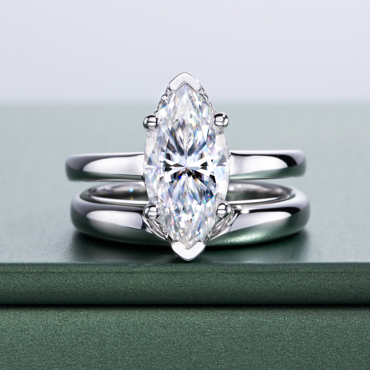 S925‑Silver 3.0‑Carat Marquise‑Cut Moissanite Stackable Ring Set