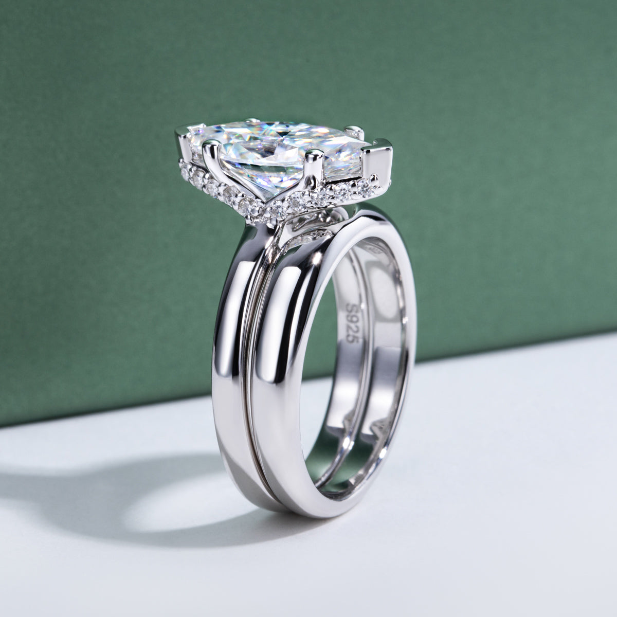 S925‑Silver 3.0‑Carat Marquise‑Cut Moissanite Stackable Ring Set