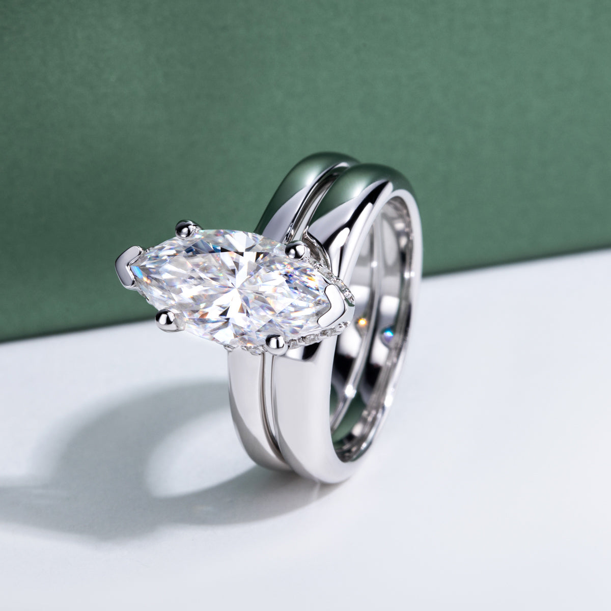 S925‑Silver 3.0‑Carat Marquise‑Cut Moissanite Stackable Ring Set