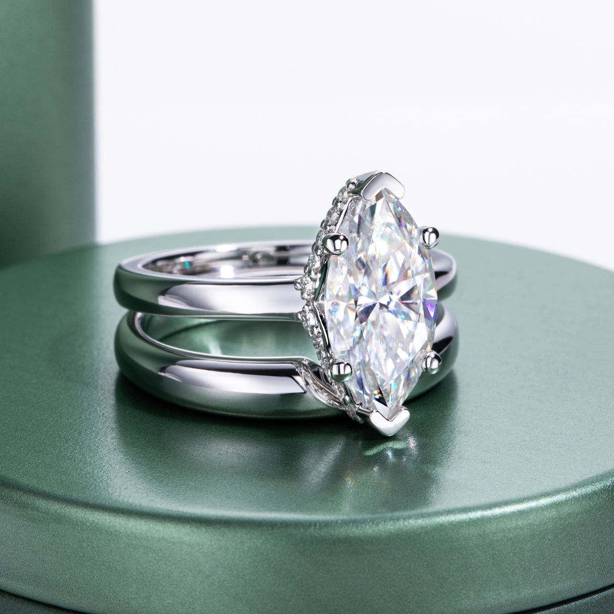 S925‑Silver 3.0‑Carat Marquise‑Cut Moissanite Stackable Ring Set