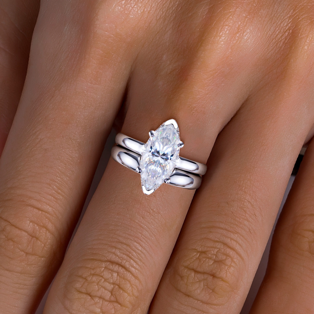 S925‑Silver 3.0‑Carat Marquise‑Cut Moissanite Stackable Ring Set