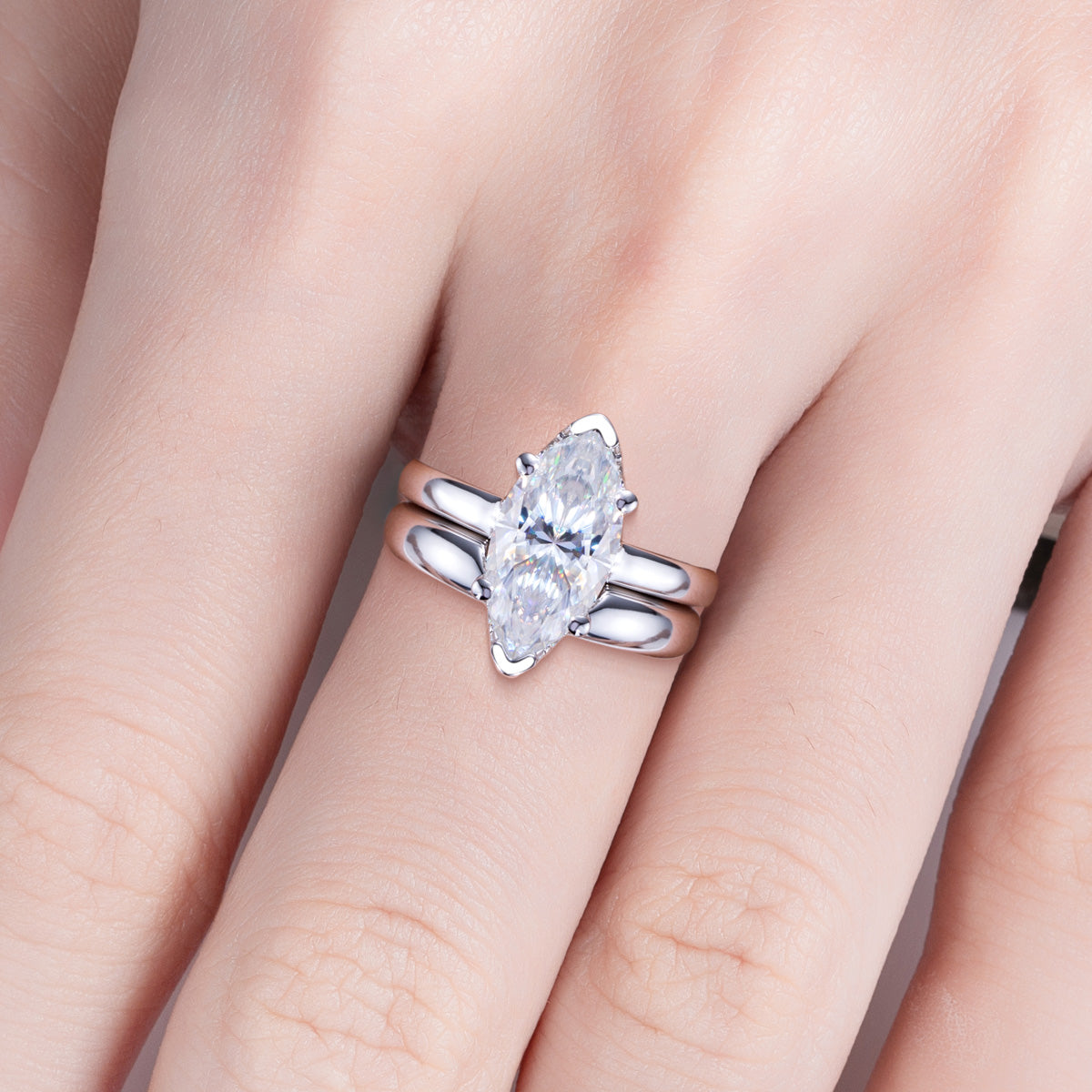 S925‑Silver 3.0‑Carat Marquise‑Cut Moissanite Stackable Ring Set